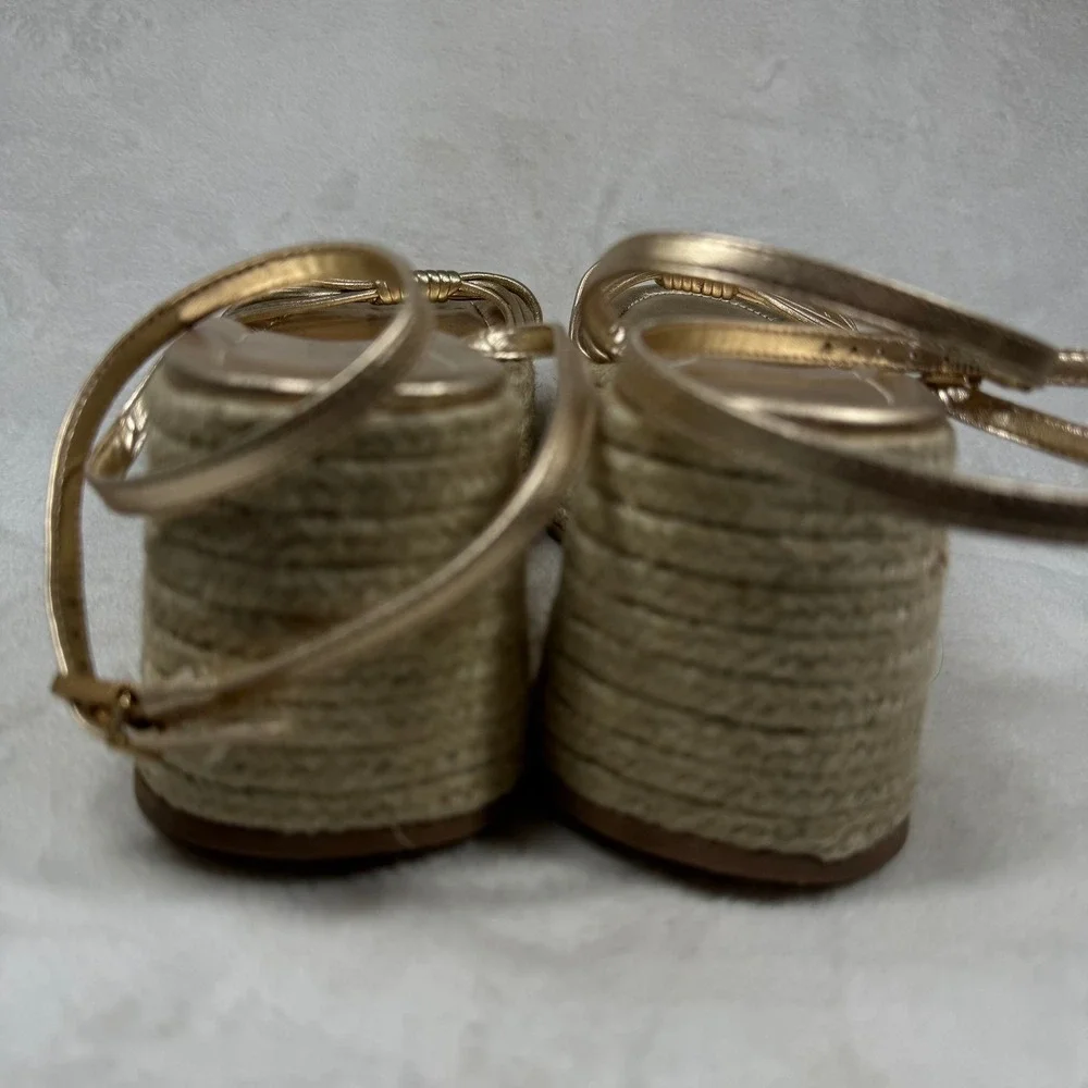 Schutz Gold Metallic Strappy Espadrille Platform Sandals Ankle Strap Flatform 8